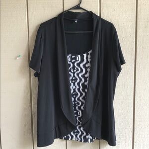 Elementz Black Layered Short-Sleeve Tunic with Black & White Printed Shell